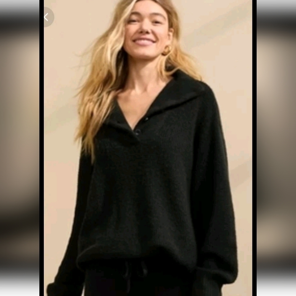 Aerie Womens Black CozyUp Waffle Knit Oversized Long Button Sweater M